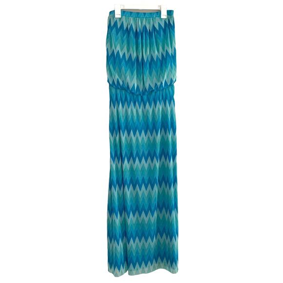 CYNTHIA ROWLEY Blue Zig Zag Tube Top Maxi Dress Small - Picture 1 of 7